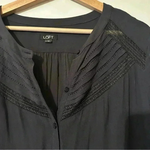 ANN TAYLOR LOFT ROMPER Long Sleeve 100% rayon women L black/dark gray romper - Picture 2 of 11